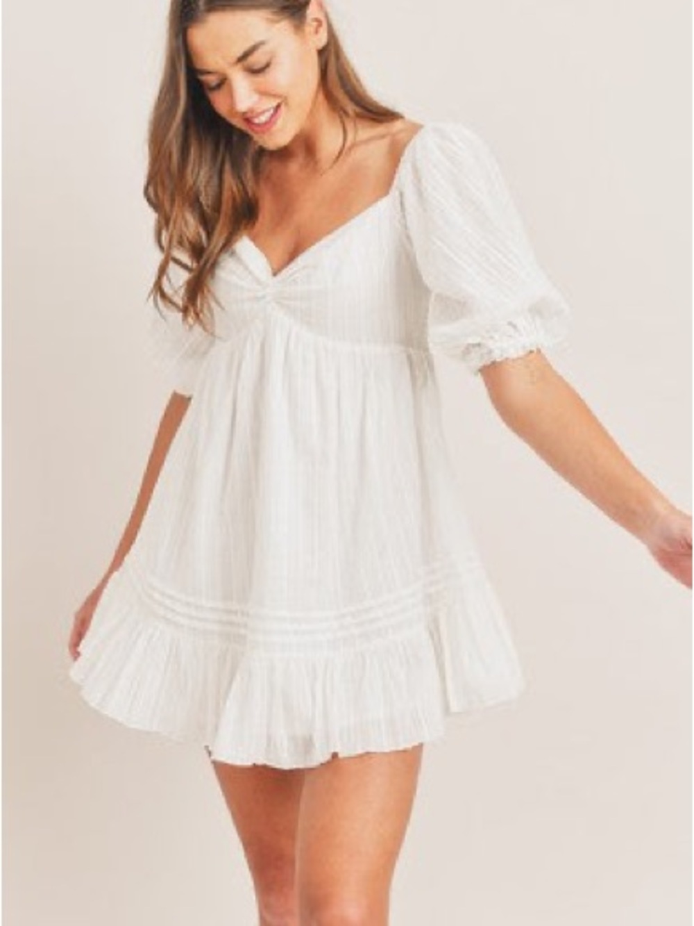 White Puff-Sleeve Mini Dress Vici